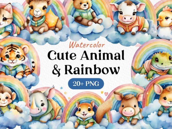 Download Bundle Rainbow Cute Animal Clipart PNG - Rainbow Collection