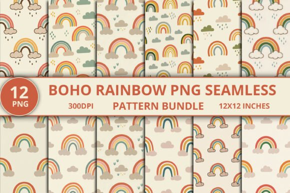 Download Boho Rainbow PNG Seamless Pattern Bundle - Rainbow Collection