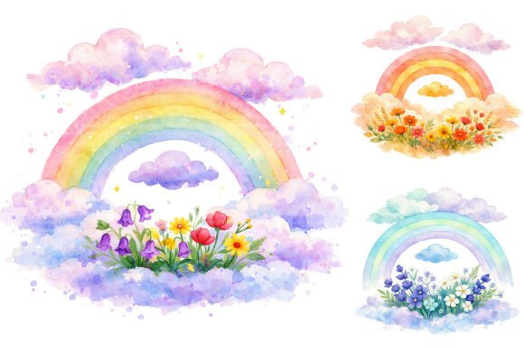 Download Watercolor Rainbow Floral Clipart PNG - Watercolor rainbow Collection