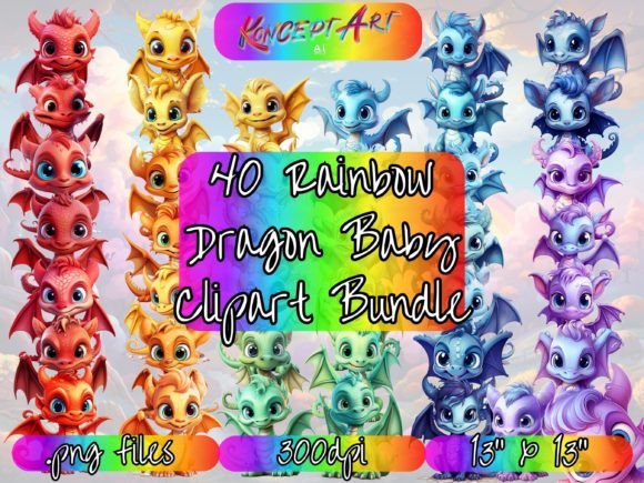 Download 40 X Rainbow Baby Dragon Clipart Bundle - Rainbow Collection
