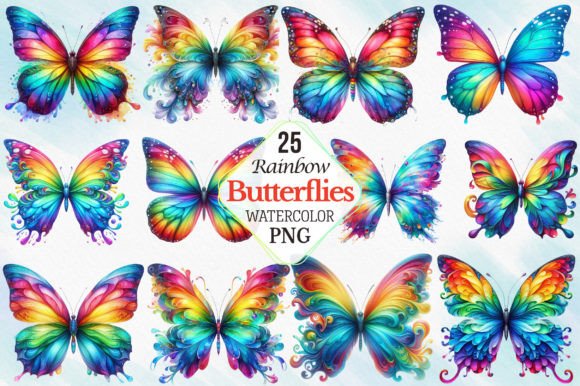 Download Watercolor Rainbow Butterflies Clipart - Premium Bundle