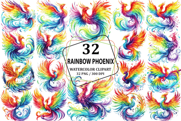 Download Watercolor Rainbow Phoenix Clipart PNG - Premium Resources